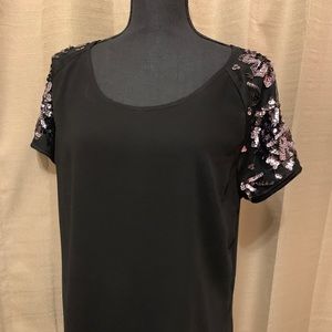 Black and silver sequined sleeve blouse